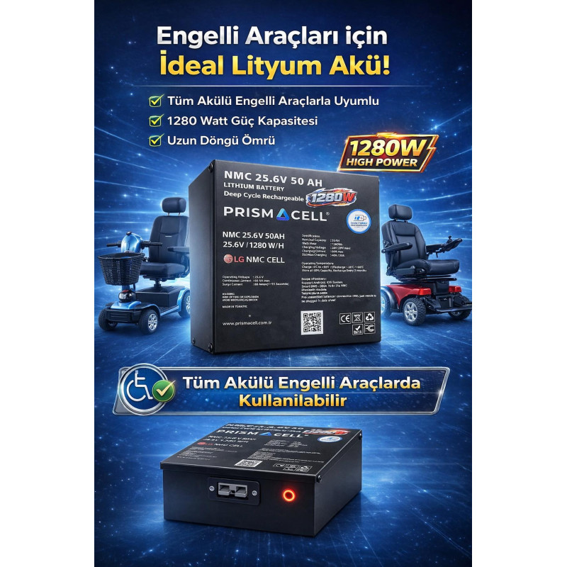 Lityum tekerlekli sandalye aküsü engelli araba aküsü 25.6 volt 50 ah hızlı şarj